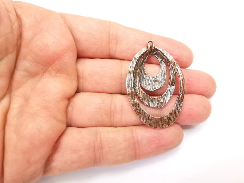 Antique Copper Plated Dangle Charms, Oval Hammered Charms (47x31mm) G33483