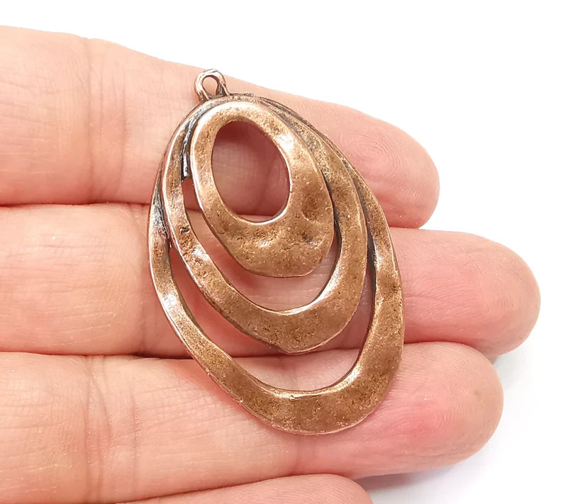 Antique Copper Plated Dangle Charms, Oval Hammered Charms (47x31mm) G33483