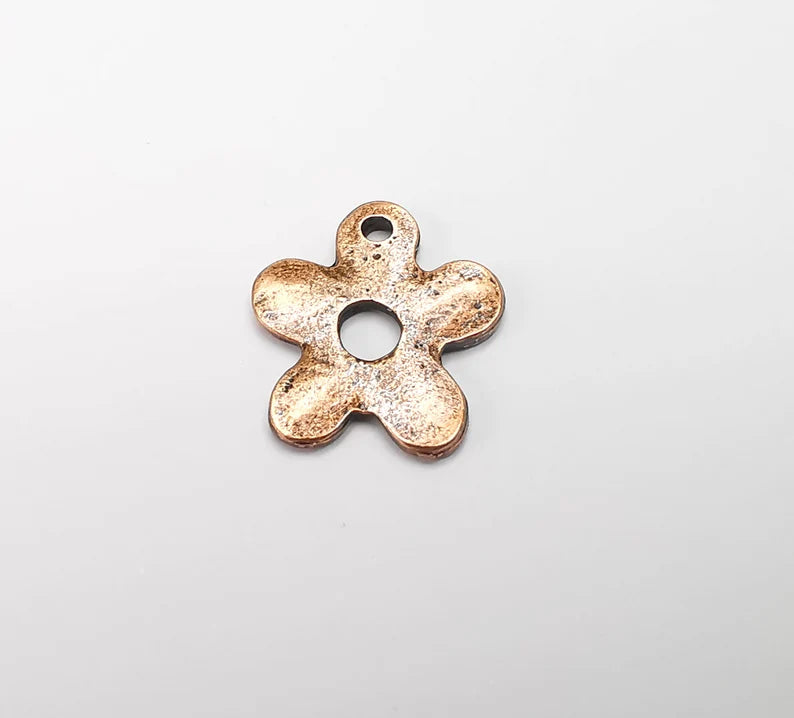 5 Flower Charms, Double Sided Flower Charms, Antique Copper Plated (21x18mm) G33484