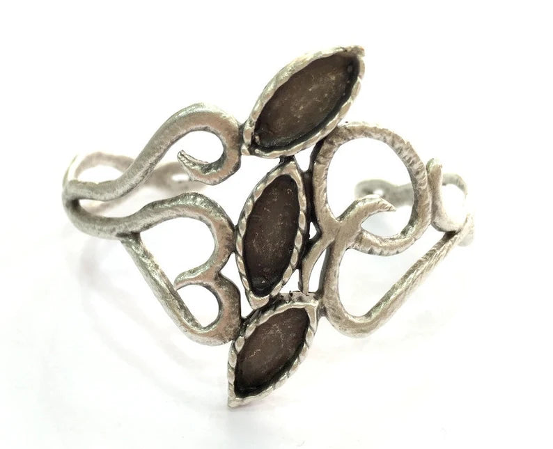 Adjustable Bracelet Blank Findings , Antique Silver Plated Brass (16x6mm blank) G26164