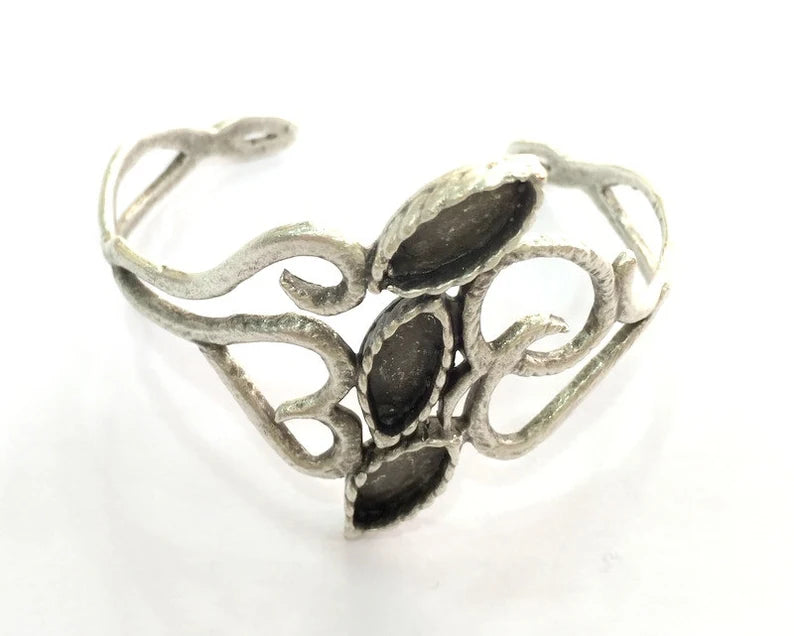 Adjustable Bracelet Blank Findings , Antique Silver Plated Brass (16x6mm blank) G26164