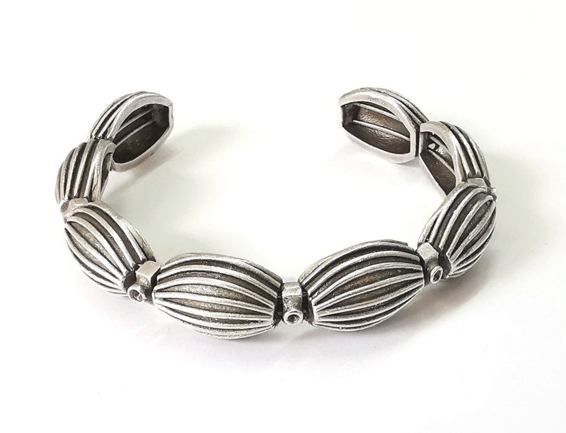Ethnic Domes Stainless steel flexible wires bracelet cuff blank bezel base Adjustable antique silver plated brass (2 mm ) G25379