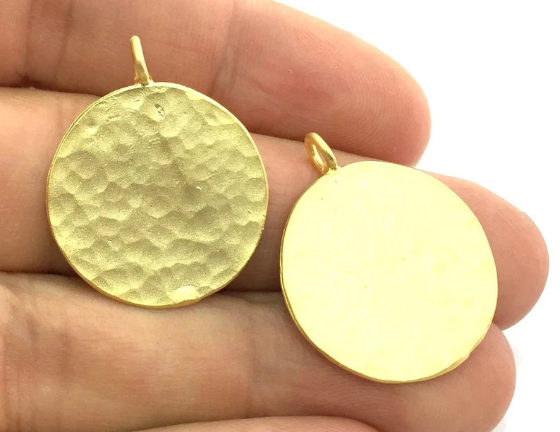 2 Hammered Charm Gold Plated Charm Tag Stamp (24mm) G28510