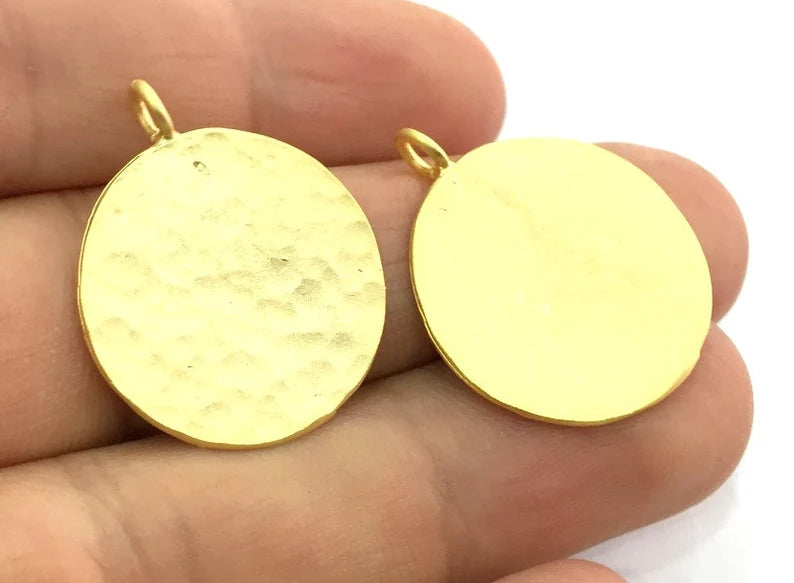 2 Hammered Charm Gold Plated Charm Tag Stamp (24mm) G28510