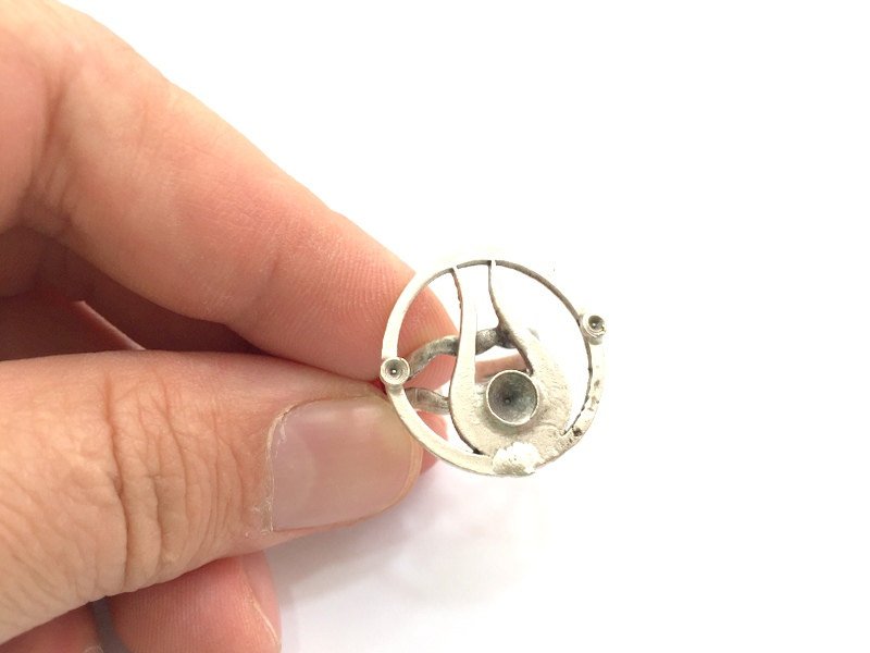 Silver Ring Blank Base Bezel Settings Cabochon Base Mountings Adjustable Ring ( 5mm and 2mm blank ) Antique Silver Plated Brass G5996