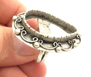 Adjustable Ring Blank, ( 30x22mm drop  blank ) Antique Silver Plated Brass G5998