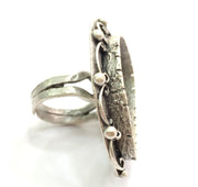 Adjustable Ring Blank, ( 30x22mm drop  blank ) Antique Silver Plated Brass G5998