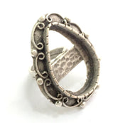 Adjustable Ring Blank, ( 30x22mm drop  blank ) Antique Silver Plated Brass G5998