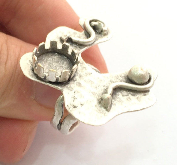 Adjustable Hammered  Ring Blank, ( 10mm blank ) Antique Silver Plated Brass G6001