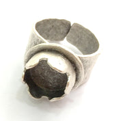Adjustable Hammered  Ring Blank, ( 10mm blank ) Antique Silver Plated Brass G6002
