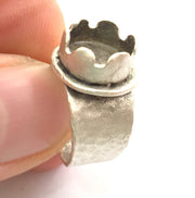 Adjustable Hammered  Ring Blank, ( 10mm blank ) Antique Silver Plated Brass G6002