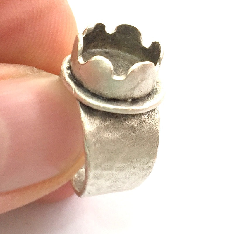 Adjustable Hammered  Ring Blank, ( 10mm blank ) Antique Silver Plated Brass G6002