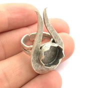 Silver Ring Blank Ring Settings  Ring Bezel Base Cabochon Mountings Adjustable  ( 12mm blank ) Antique Silver Plated Brass G6003