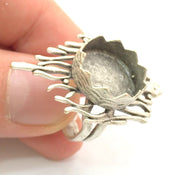 Adjustable Hammered  Ring Blank, ( 15mm blank ) Antique Silver Plated Brass G6009