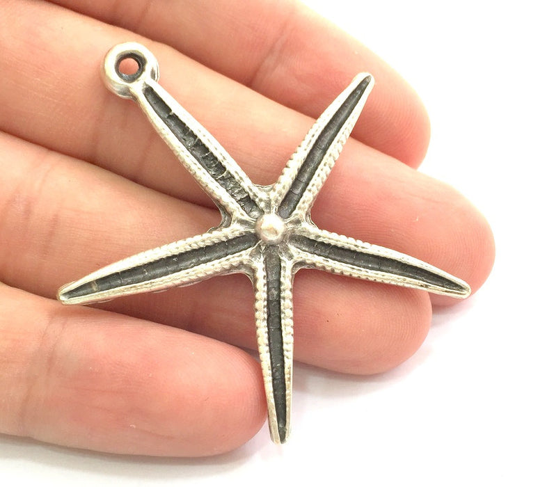 Antique Silver Plated Starfish Pendants (53x44mm) Antique Silver Plated Metal  G6022