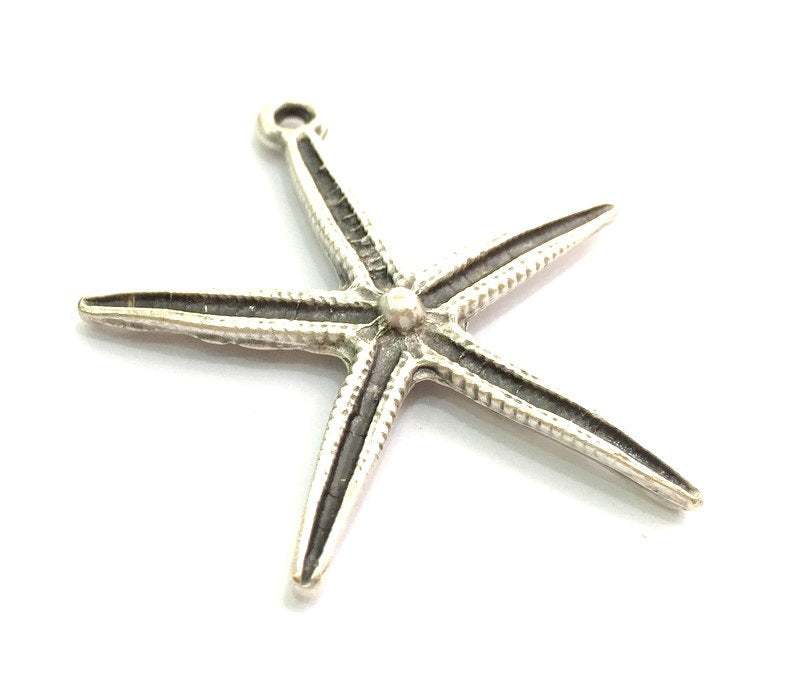 Antique Silver Plated Starfish Pendants (53x44mm) Antique Silver Plated Metal  G6022