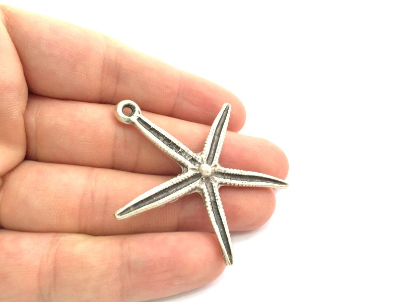 Antique Silver Plated Starfish Pendants (53x44mm) Antique Silver Plated Metal  G6022