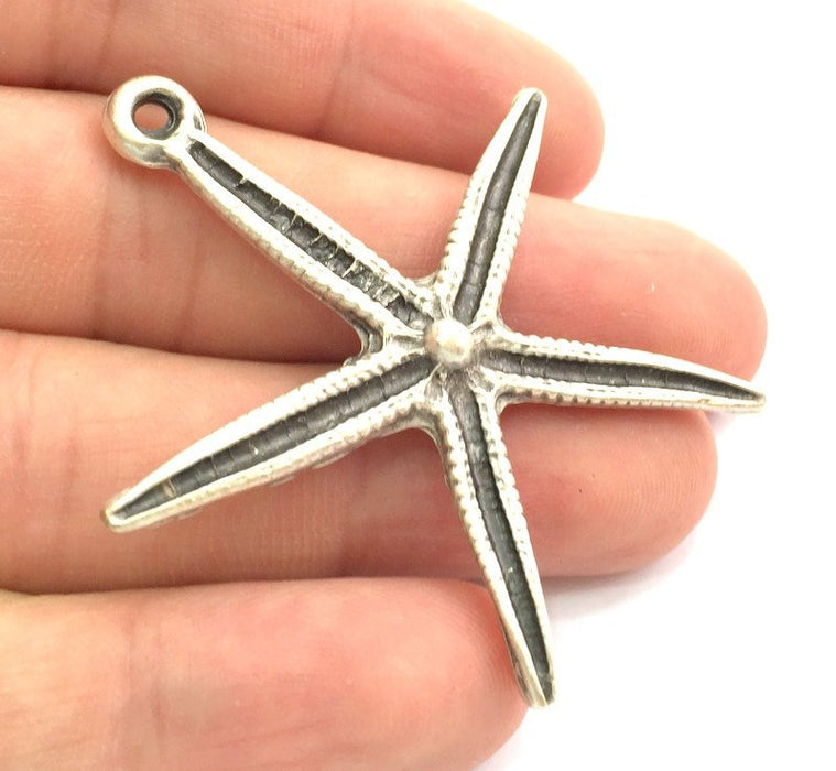 Antique Silver Plated Starfish Pendants (53x44mm) Antique Silver Plated Metal  G6022