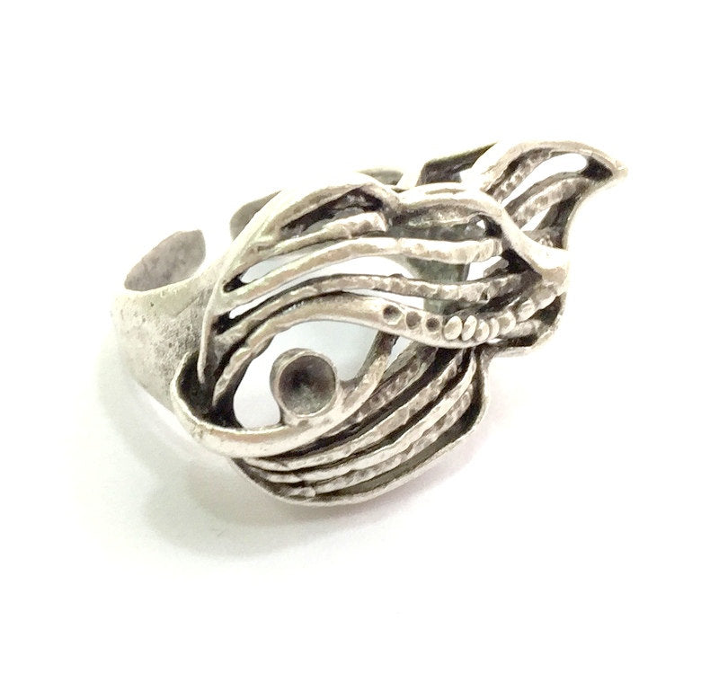 Adjustable Ring Blank, ( 3mm blank ) Antique Silver Plated Brass G6026