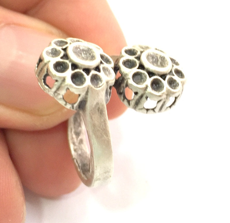 Adjustable Ring Blank, ( 4mm blank ) Antique Silver Plated Brass G6029