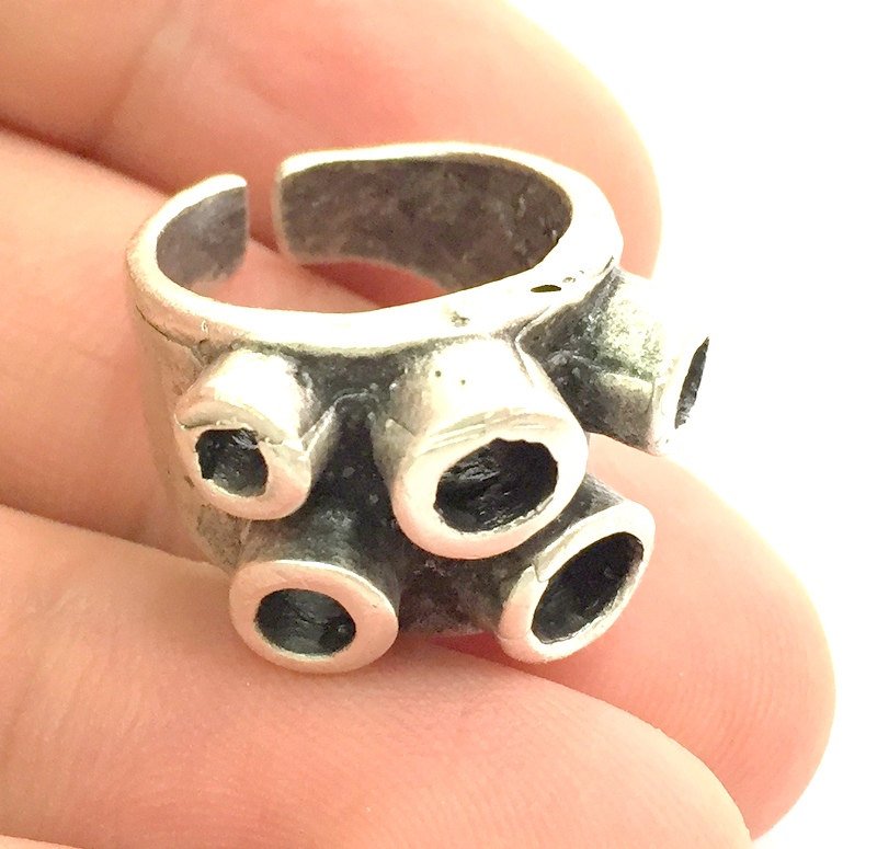 Adjustable Ring Blank, (3,4,5mm hole ) Antique Silver Plated Brass G6030