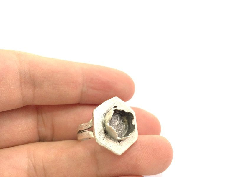 Adjustable Hammered  Ring Blank, ( 10mm blank ) Antique Silver Plated Brass G6038