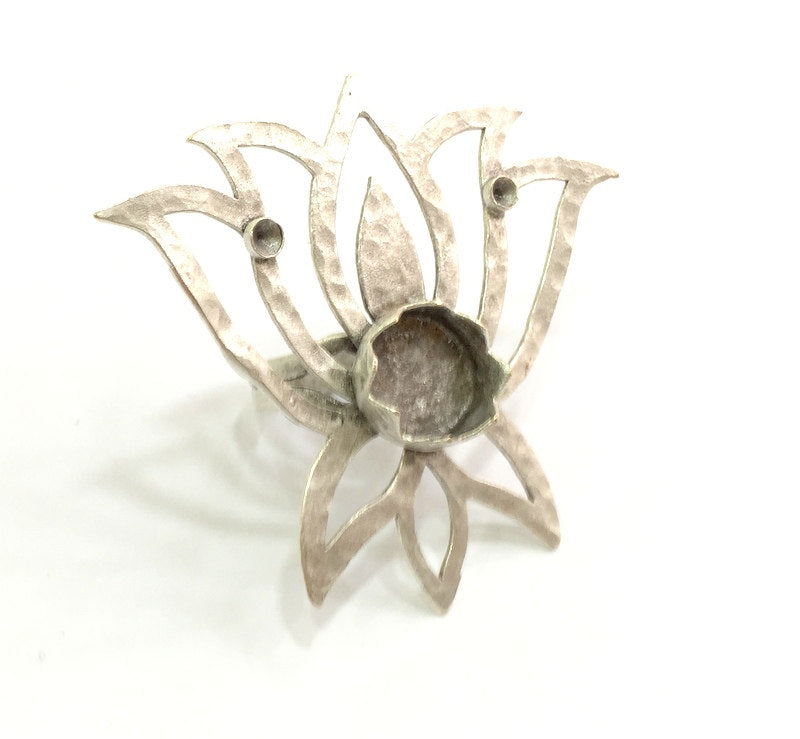 Adjustable Hammered  Ring Blank, ( 12mm and 3mm blank ) Antique Silver Plated Brass G6039