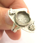 Adjustable Hammered  Ring Blank, ( 12mm blank ) Antique Silver Plated Brass G6041