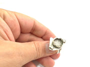 Adjustable Hammered  Ring Blank, ( 12mm blank ) Antique Silver Plated Brass G6041