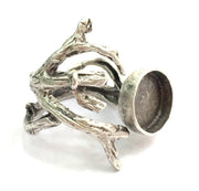 Adjustable Ring Blank, (12mm blank ) Antique Silver Plated Brass G9840