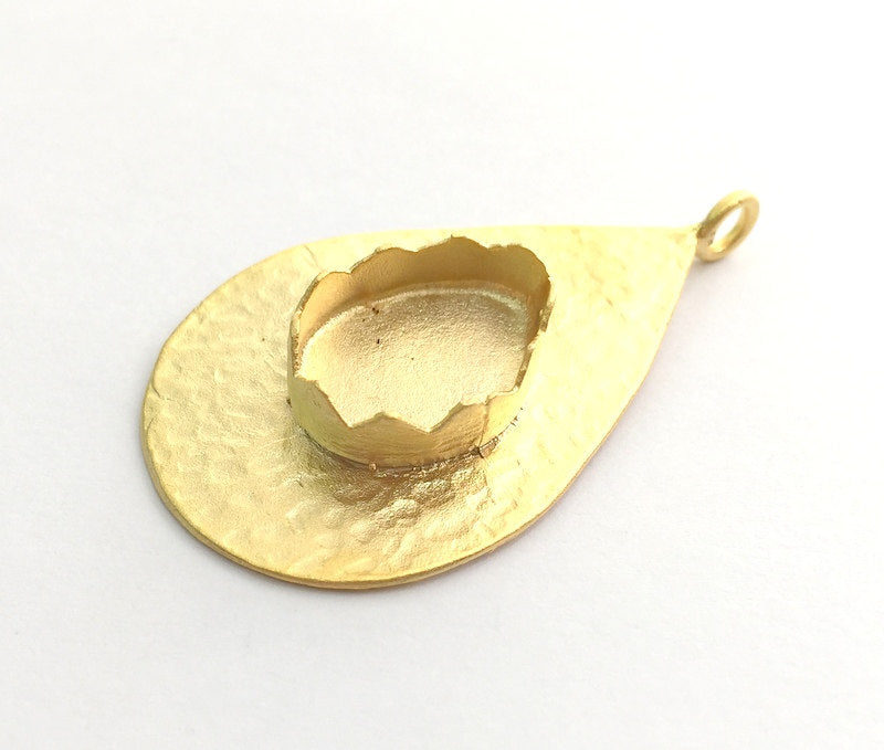 Gold Plated Brass Hammered  Pendant Setting Mountings Blanks  ( 18x13mm drop  blank )   G6049