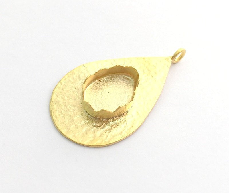 Gold Plated Brass Hammered  Pendant Setting Mountings Blanks  ( 18x13mm drop  blank )   G6049