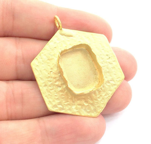 Gold Plated Brass Hammered  Pendant Setting Mountings Blanks  ( 18x13mm blank )   G6063
