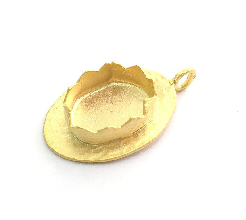 Gold Plated Brass Hammered  Pendant Setting Mountings Blanks  ( 18x13mm blank )   G6053