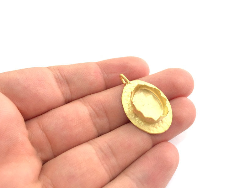 Gold Plated Brass Hammered  Pendant Setting Mountings Blanks  ( 18x13mm blank )   G6053