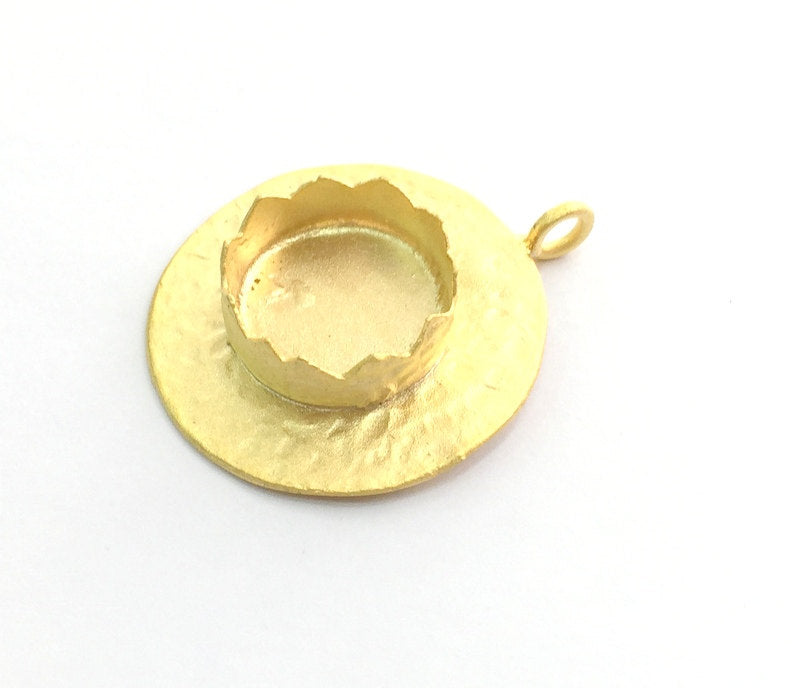 Gold Plated Brass Hammered  Pendant Setting Mountings Blanks  ( 15mm blank )   G6059