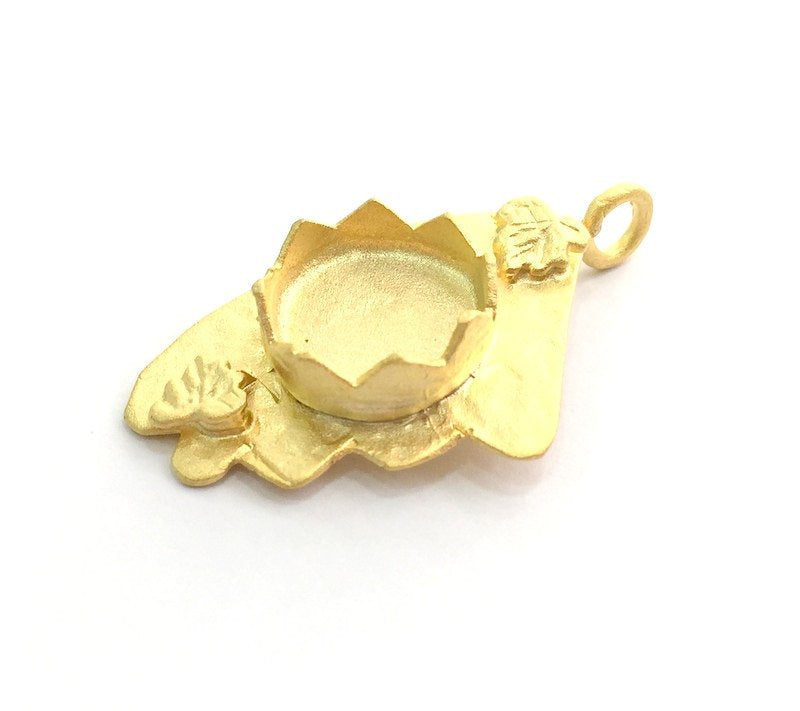 Gold Plated Brass Hammered  Pendant Setting Mountings Blanks  ( 12mm blank )   G6055