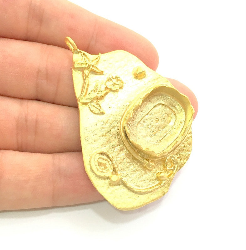 Gold Plated Brass Hammered  Pendant Setting Mountings Blanks  ( 20x15mm blank )   G6061