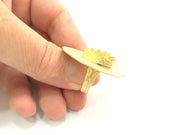 Adjustable Hammered Ring Blank, (18x13mm drop blank )  Gold Plated Brass G6065