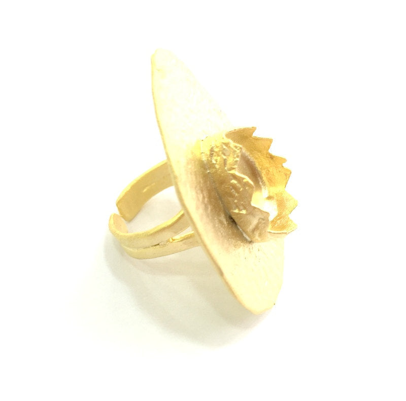 Adjustable Hammered Ring Blank, (18x13mm drop blank )  Gold Plated Brass G6065