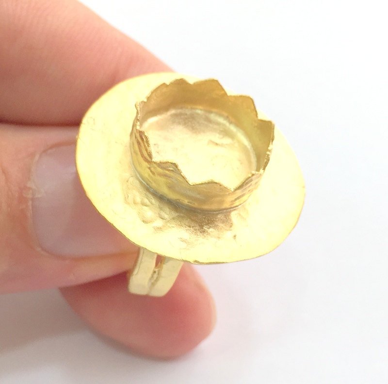 Adjustable Hammered Ring Blank, (15mm blank )  Gold Plated Brass G6074