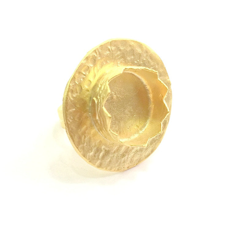 Adjustable Hammered Ring Blank, (15mm blank )  Gold Plated Brass G6074