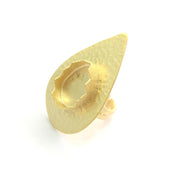 Adjustable Hammered Ring Blank, (18x13mm drop blank )  Gold Plated Brass G6077