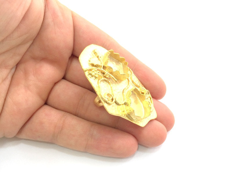 Adjustable Hammered Ring Blank, ( 18x13mm drop 12mm blank )  Gold Plated Brass G6083