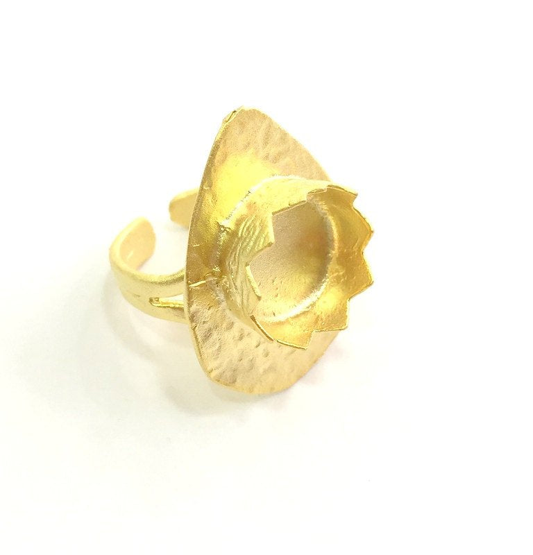 Adjustable Hammered Ring Blank, (12mm blank )  Gold Plated Brass G6082