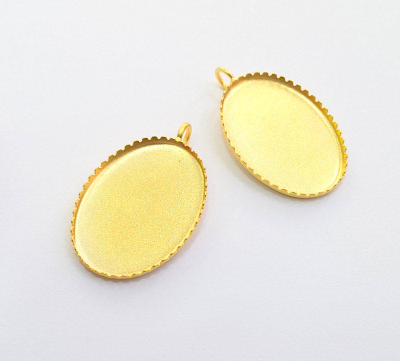2 Gold Pendant Blank Base Setting Necklace Blank Mountings Gold Plated Brass    ( 25x18 mm blank) G6086
