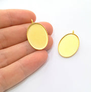 2 Gold Pendant Blank Base Setting Necklace Blank Mountings Gold Plated Brass    ( 25x18 mm blank) G6086