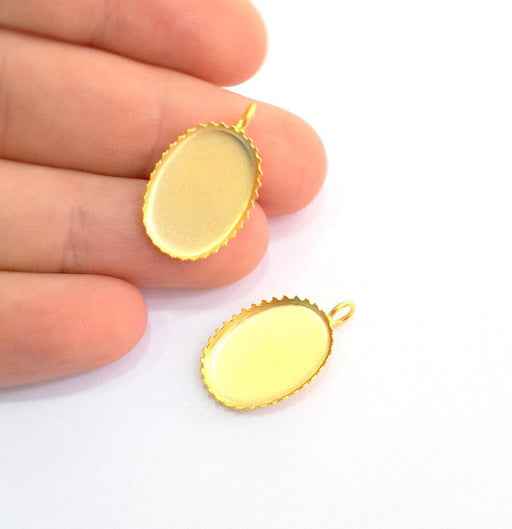 2 Gold Pendant Blank Necklace Blank Base Setting  Gold Plated Brass Mountings ,  Blanks   ( 18x13 mm blank) G6087