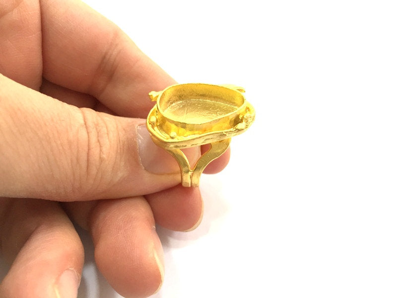 Adjustable Ring Blank, (20x15mm drop blank )  Gold Plated Brass G5380