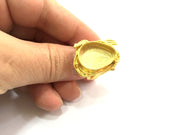 Adjustable Ring Blank, (20x15mm drop blank )  Gold Plated Brass G5380